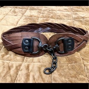 ALLSAINTS Amen Braided Leather with Chain Hardware Belt